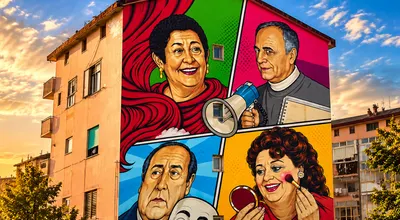 Salerno rende omaggio ai giganti del teatro: a Mariconda il nuovo murale con Regina Senatore, Sandro Nisivoccia, Franco Angrisano e Annabella Schiavone