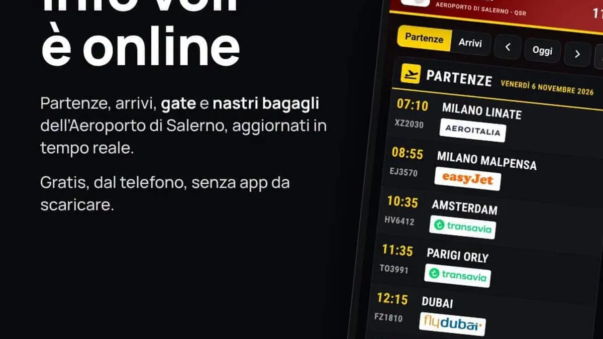 Aeroporto di Salerno, arriva Info Voli: partenze, arrivi e ritardi aggiornati ogni minuto, notifiche anche su Telegram